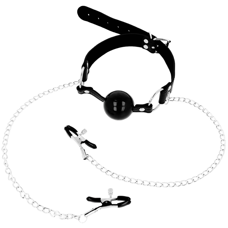 Ohmama fetish zwart ball gag met nipple clamps