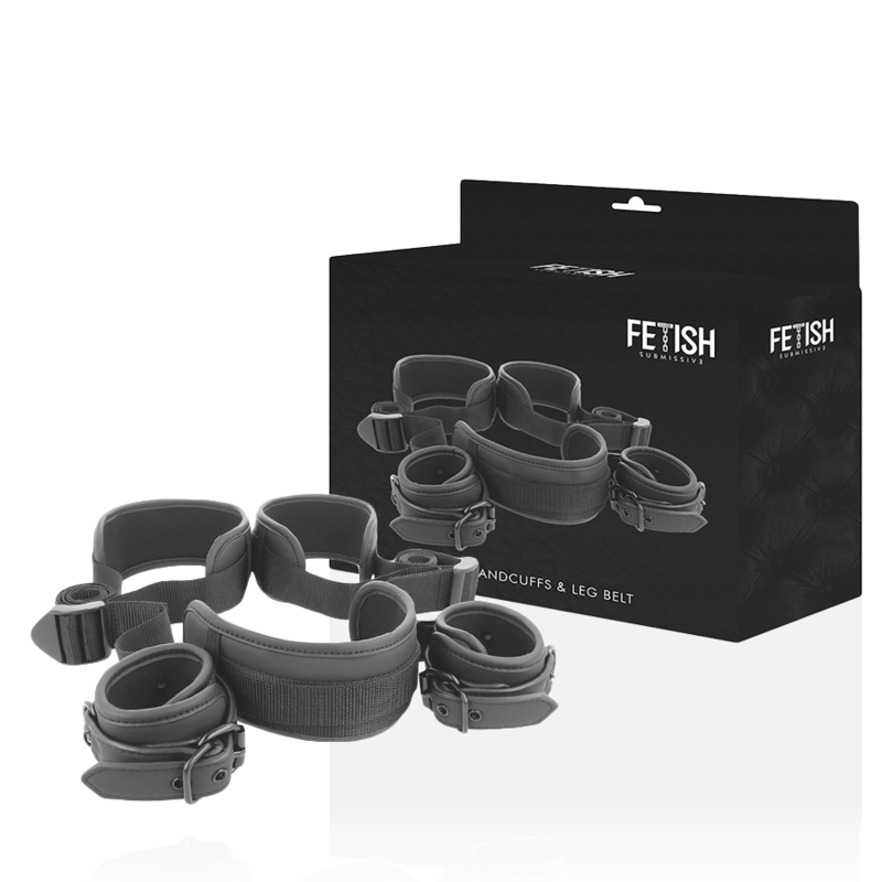 Fetish Submissive - Open legs position met noprene lining handcuffs