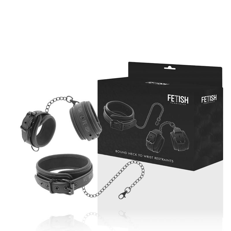 Fetish Submissive - Vegan leather necklace en handcuffs met noprene lining