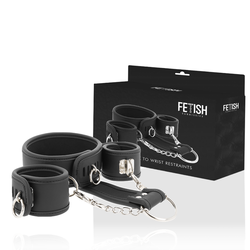 Fetish Submissive - Vegan leather necklace en handcuffs met noprene lining