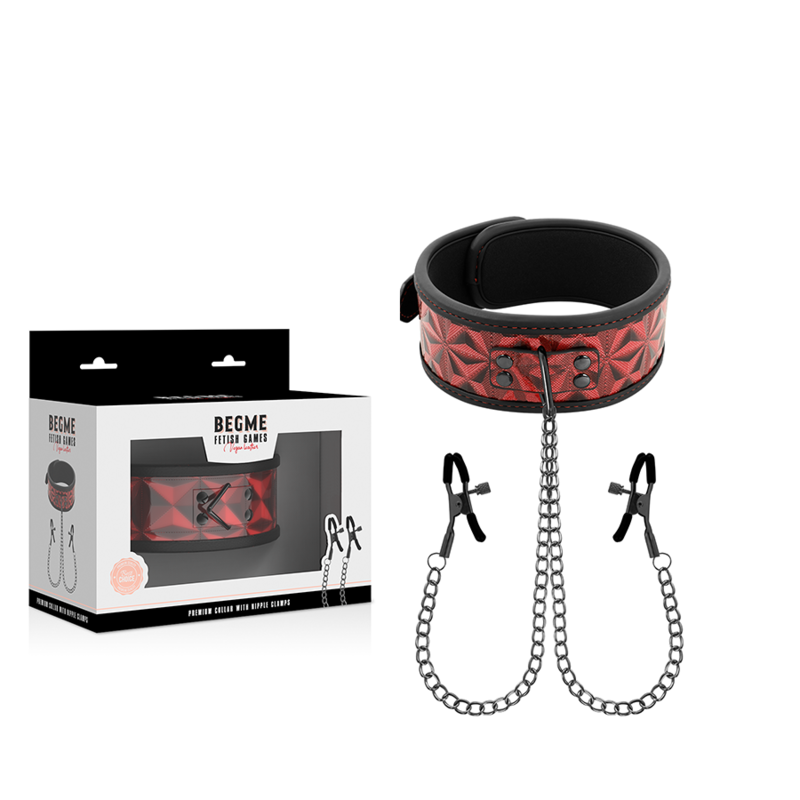 Begme - Rood edition collar met nipple clamps met neoprene lining