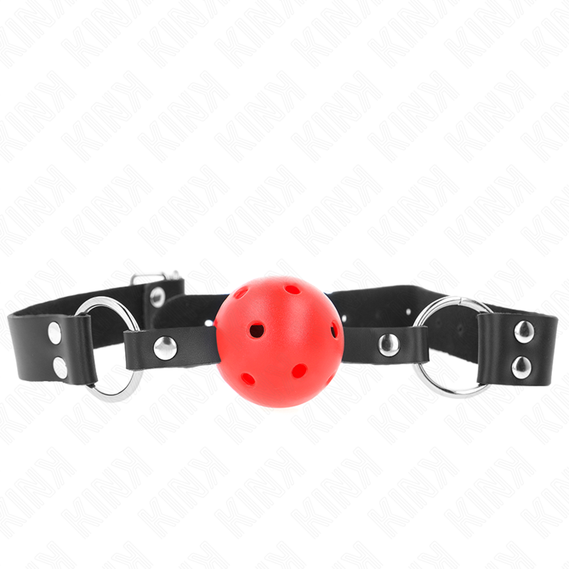 Kink - Breathable ball 4 cm gag met double rivet rood 62,5 x 2,5 cm adjustable 42-58 cm