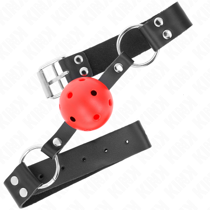 Kink - Breathable ball 4 cm gag met double rivet rood 62,5 x 2,5 cm adjustable 42-58 cm