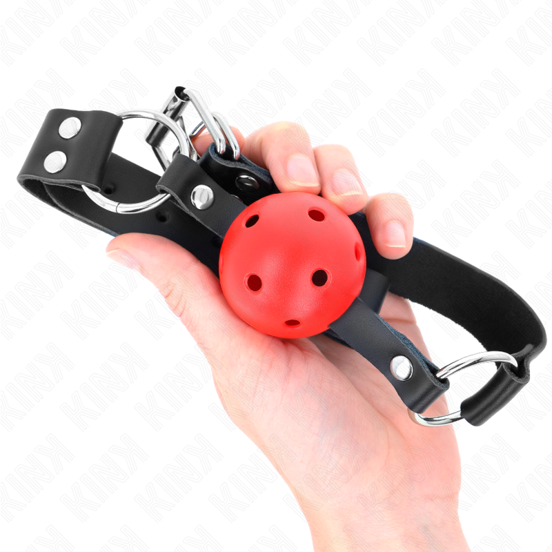 Kink - Breathable ball 4 cm gag met double rivet rood 62,5 x 2,5 cm adjustable 42-58 cm