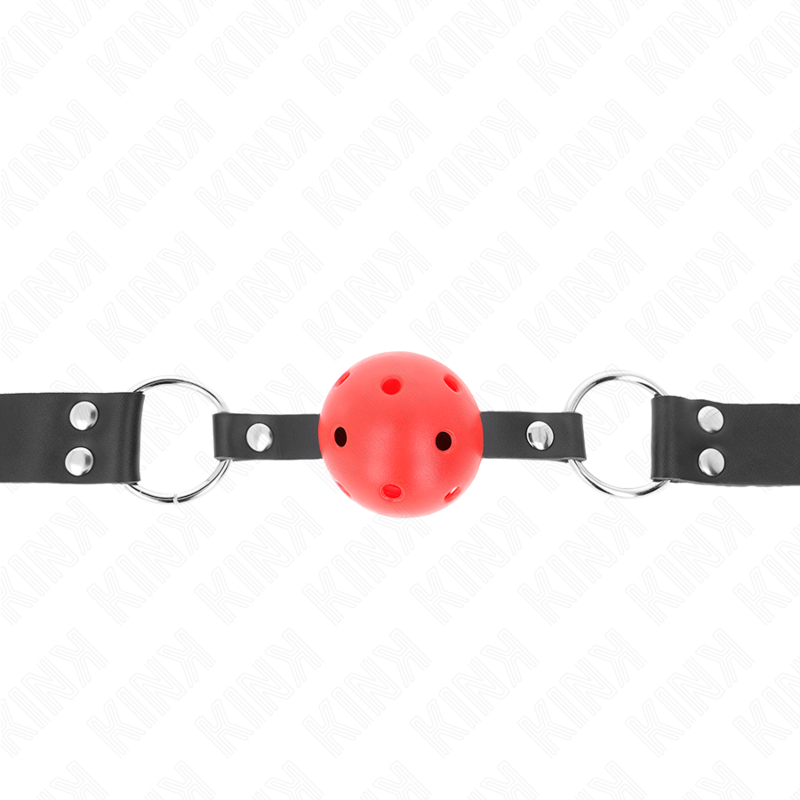 Kink - Breathable ball 4 cm gag met double rivet rood 62,5 x 2,5 cm adjustable 42-58 cm