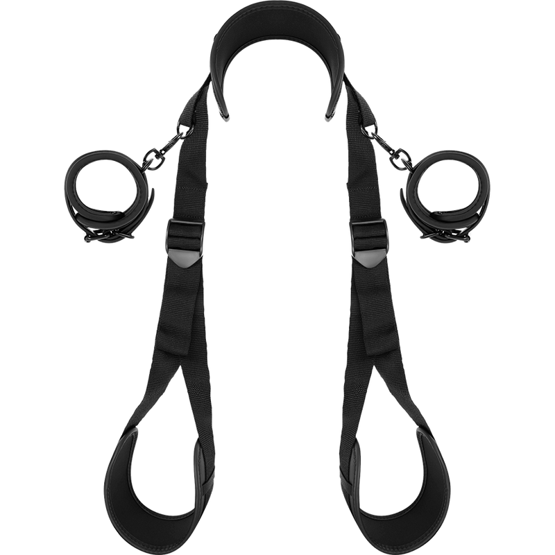 Fetish Submissive - Open legs position met noprene lining handcuffs