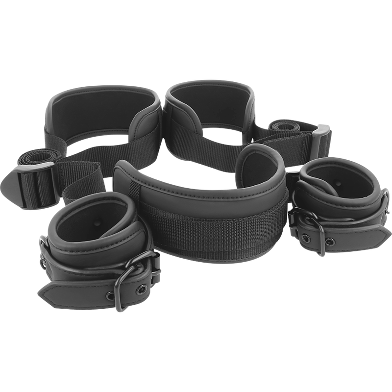 Fetish Submissive - Open legs position met noprene lining handcuffs