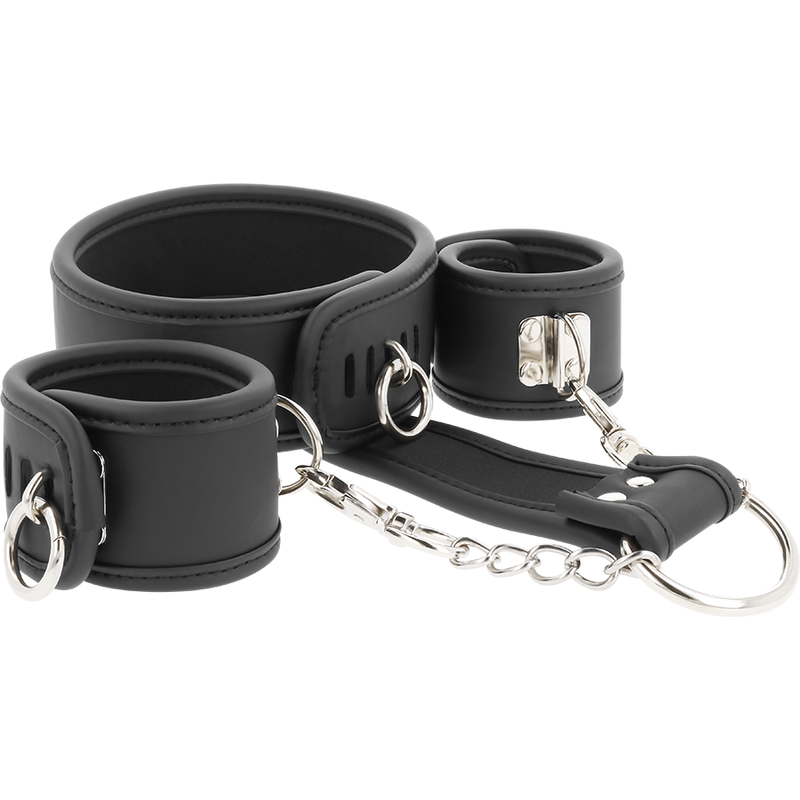 Fetish Submissive - Vegan leather necklace en handcuffs met noprene lining