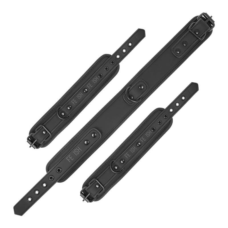 Fetish Submissive - Vegan leather necklace en handcuffs met noprene lining